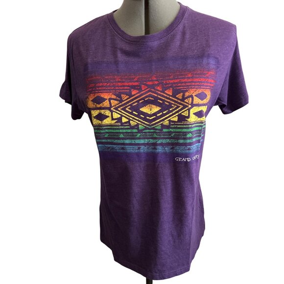 Grand Canyon Ladies L T-Shirt Purple With Tribal Rainbow Design Travel - Picture 1 of 7